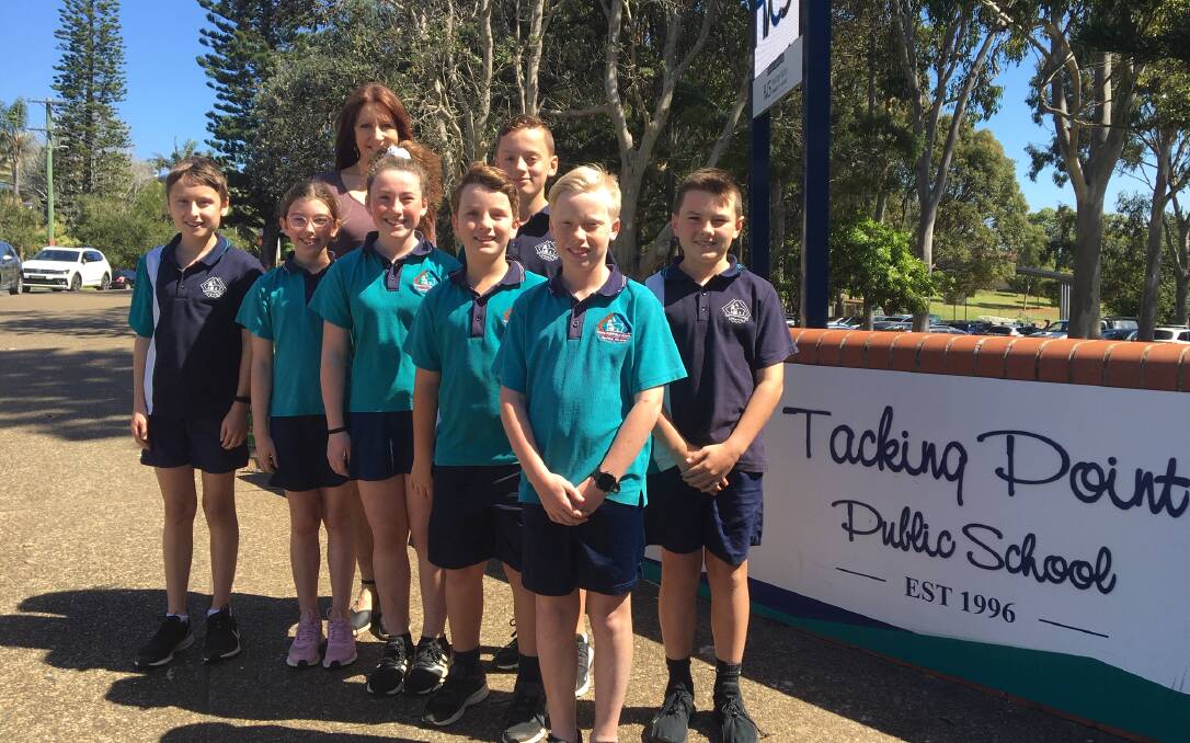 Winners: Tacking Point students Jarrod Manning, teacher Cherry Nelson, Mabel Mace, Evie Hewens, Drake Houghton, Luca Giddins, James Owen and Mason White.
