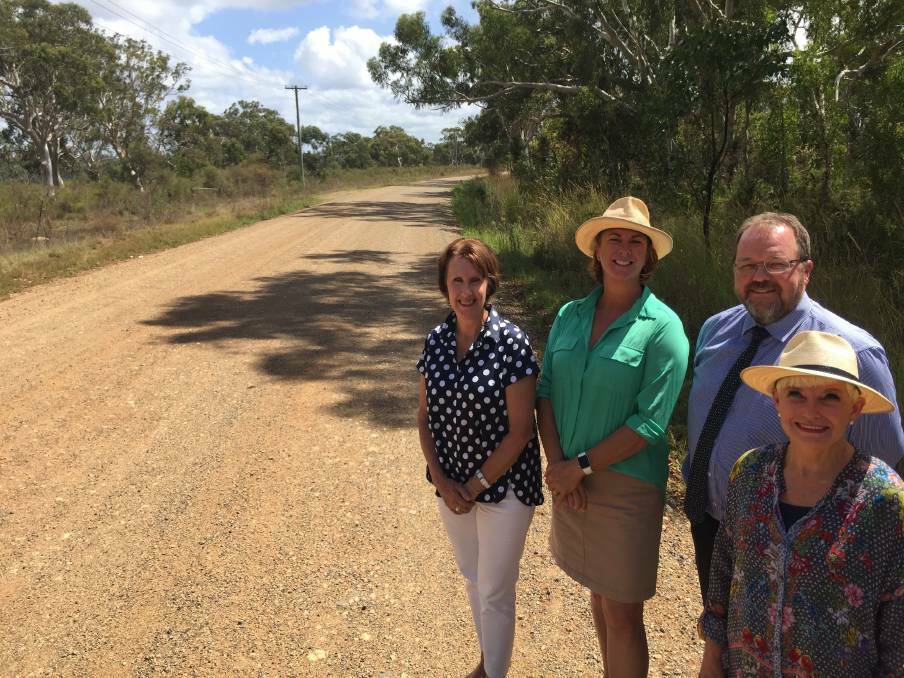 Member for Port Macquarie Leslie Williams, Oxley MP and minister for roads Melinda Pavey, Port Macquarie-Hastings Council's Jeffrey Sharp and Kempsey Shire Council mayor Liz Campbell at Maria River Road when the 2019 election promise was made.