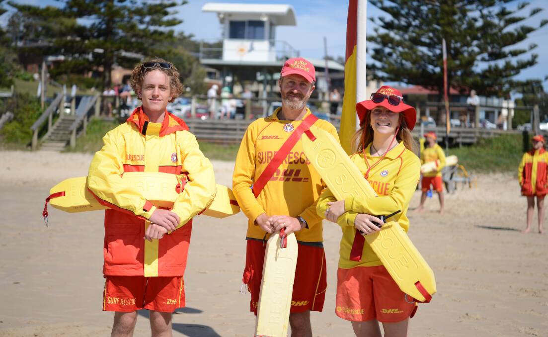 Patrolling Members from Wauchope-Bonny Hills SLSC Jack Fallon, dad Pete and older sister Klaire.