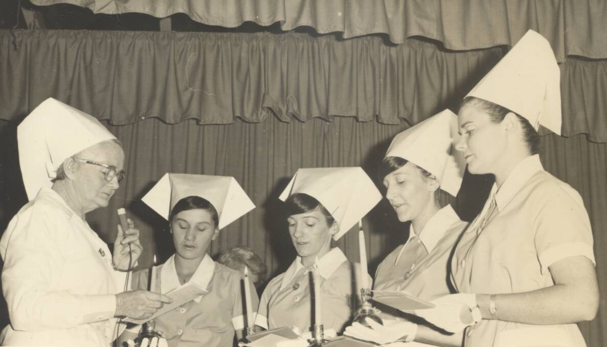 Graduates: Matron Bailey with Sisters Murray, Brown, Chapman and McQuaid at the graduation ceremony, 1969.
