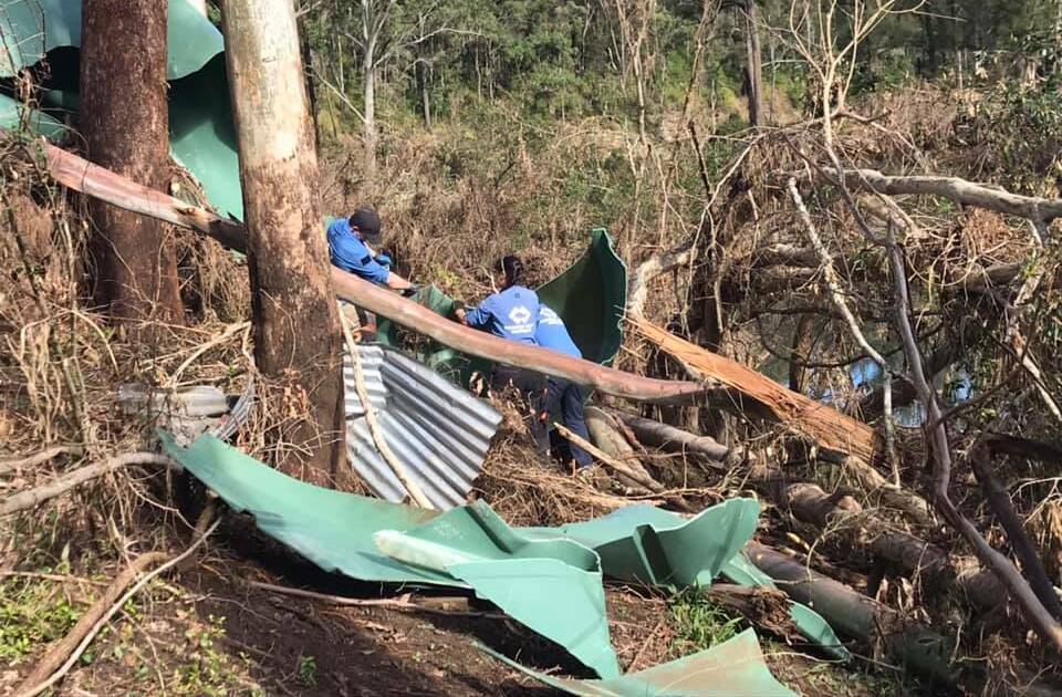 Clean up: Disaster Relief Australia crews on site at Pappinbarra. Photos courtesy Catherine Johnston.