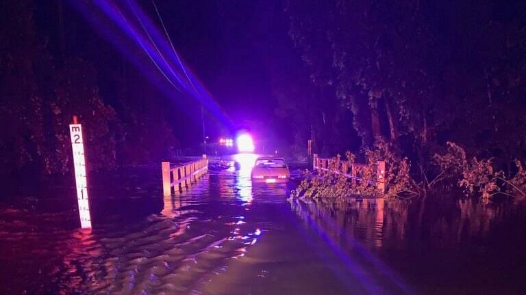 At 10pm on January 1, Wauchope Police attended King Creek Bridge at King Creek Road in relation to a vehicle caught in flood waters. Photo: Mid North Coast Police District.