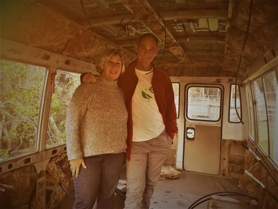 Land yacht: Merinda Kyle and Bryan Hocker inside their soon to be home on wheels.