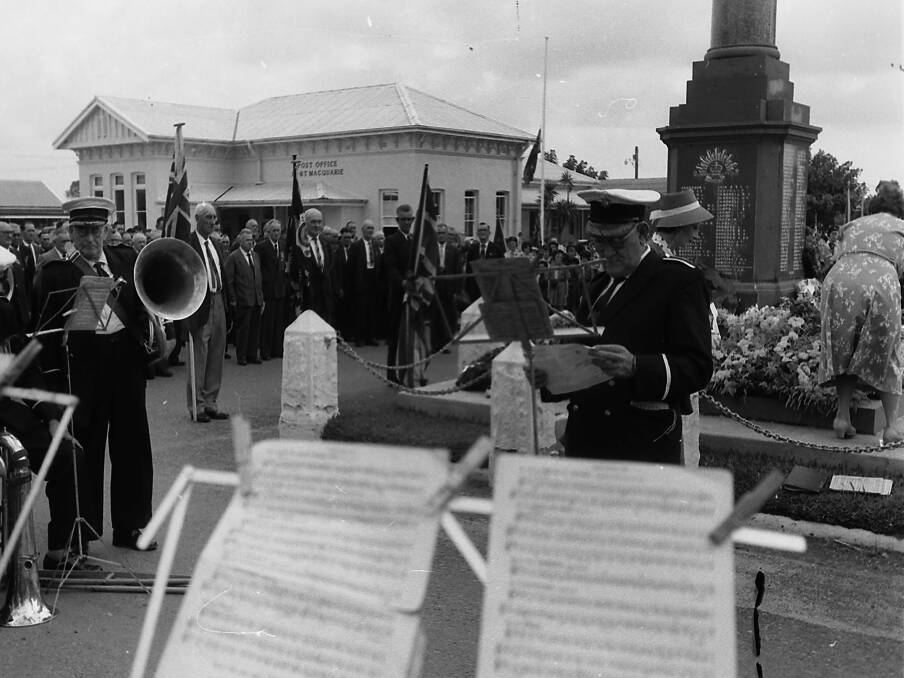 Town Band members playing at Anzac Day commemorations, 1969. Photo: Port Macquarie Museum.
