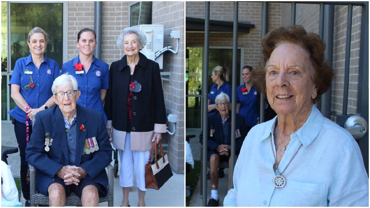 Bill Cowie, 95, with Karen Cutcliffe, Tahlliah Sonter and Margaret Cudmore and right, his wife May, 93 at Pozieres Village, Port Macquarie.