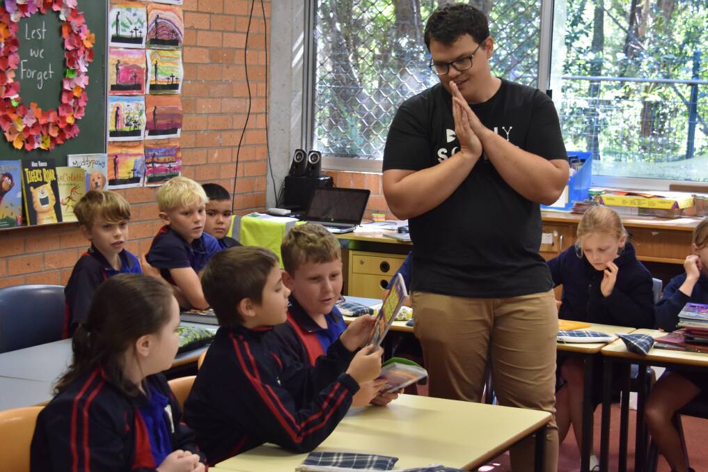 EDUCATION MISSON: NSW Young Australian of the Year 2020, Corey Tutt speaking with Hastings school students.