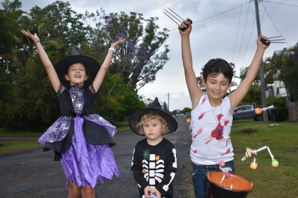 HALLOWEEN CELEBRATION: Port Macquarie youngsters Lilly McKern and Oscar McKern (right) with Amelia Waller-Shaw (centre).