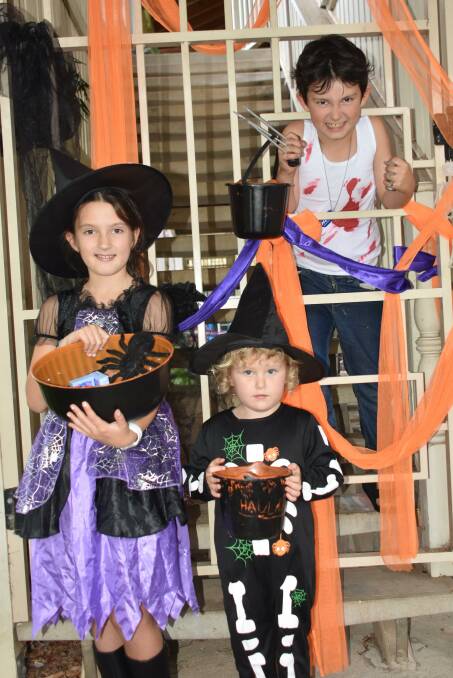 SPOOKY HALLOWEEN: Port Macquarie youngsters Lilly McKern and Oscar McKern (right) with Amelia Waller-Shaw (centre).