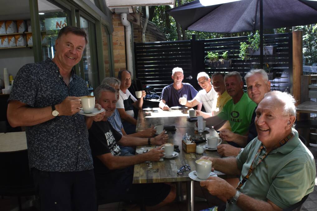 GOOD CHAT AND GREAT CUPPA: Vincent Moore (far left) at the first meeting of Blokes Coffee Time.