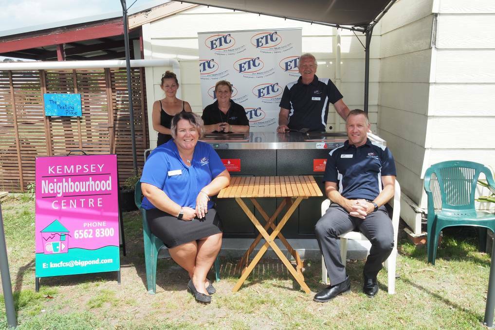 WELCOME SUPPORT: Manager of the Kempsey Neighbourhood Centre Shirley Kent, ETC Board Chairman Rod McKelvey, ETC Youth Advisor Renee Gill and ETC Area Manager Shane Gill in 2019. Photo: Supplied to Macleay Argus.