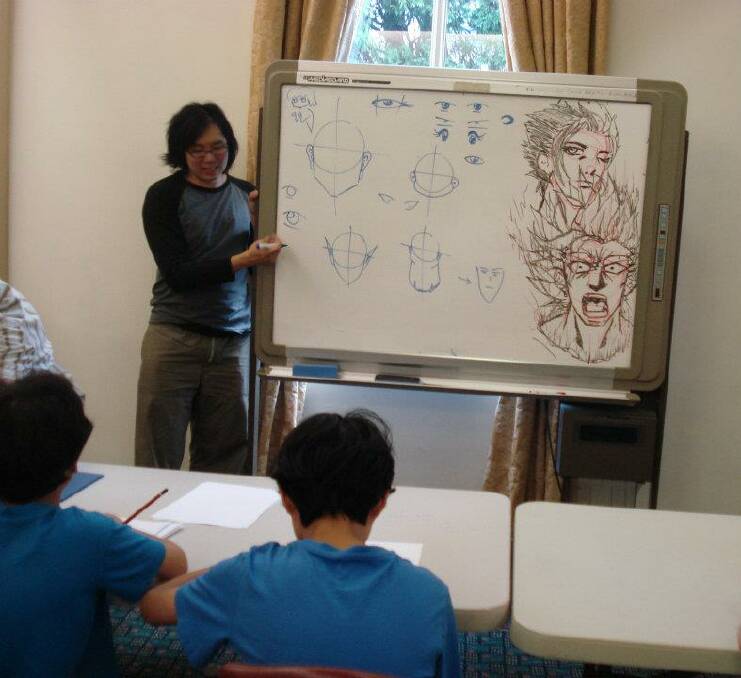Incoming LitFest2444 presenter: Kenny Chan teaching manga and comic drawing to students. Photo: Supplied.