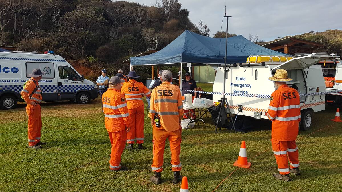 Awaiting tasking: SES volunteers gather on Wednesday morning at Shelly Beach.