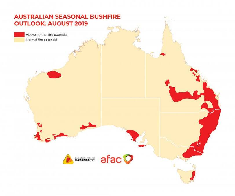 FRIGHTENING CONDITIONS: Australian Seasonal Bushfire Outlook: August 2019. Photo: Bureau of Meteorology.