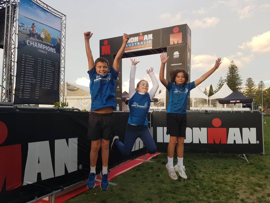 IronKids 2019: Port Macquarie youngsters Max Hoeft, Vilius Philp and Amira Grech.