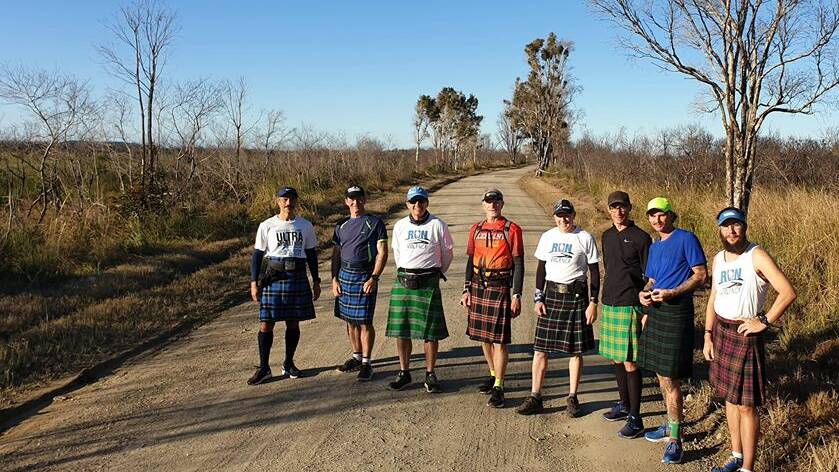 KILTED RUNNERS: Port Macquarie's League of Kilted Athletes on track for new record. Photo: Supplied.