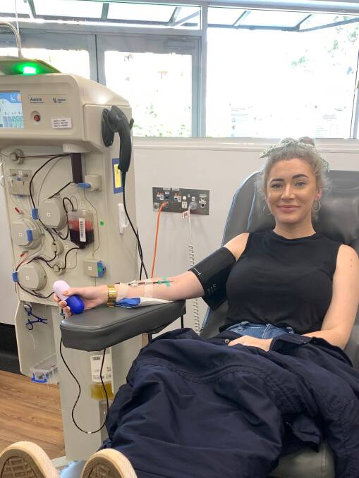 BLOOD DONATIONS: Port Macquarie student Peggy-Jean Wilson donating in Port Macquarie. Photo: Port Macquarie Blood Bank.