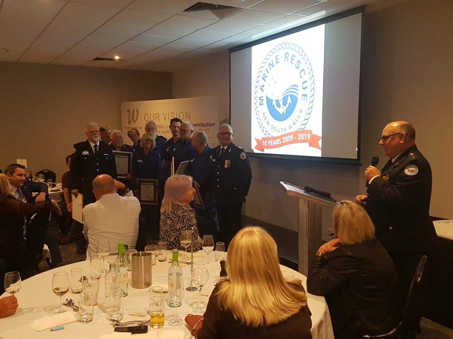 COMMENDED: Marine Rescue Port Macquarie unit commander Greg Davies speaking during a Commissioner's Citation event on August 23.