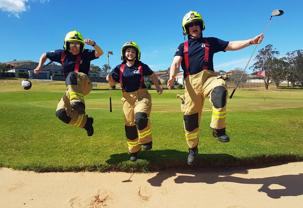JUMPING FOR JOY: Retained firefighters Seth Vagg, Katie Burt, Tayla Battle.