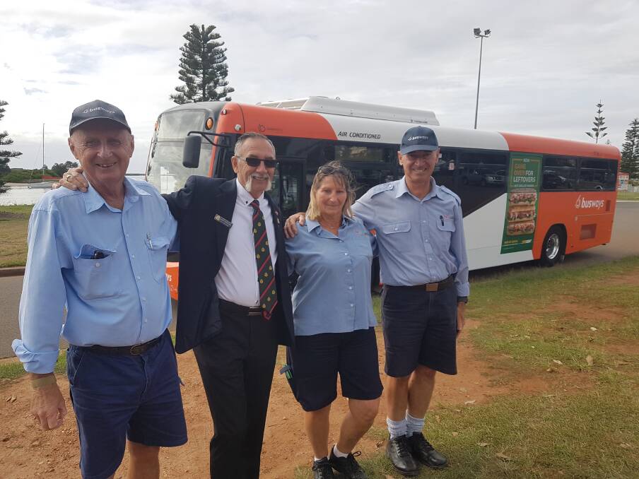 ANZAC Day recognition: Drivers Wayne Hopwood, Kathy Curry and Barry Ryan with RSL's Gary Spencer.