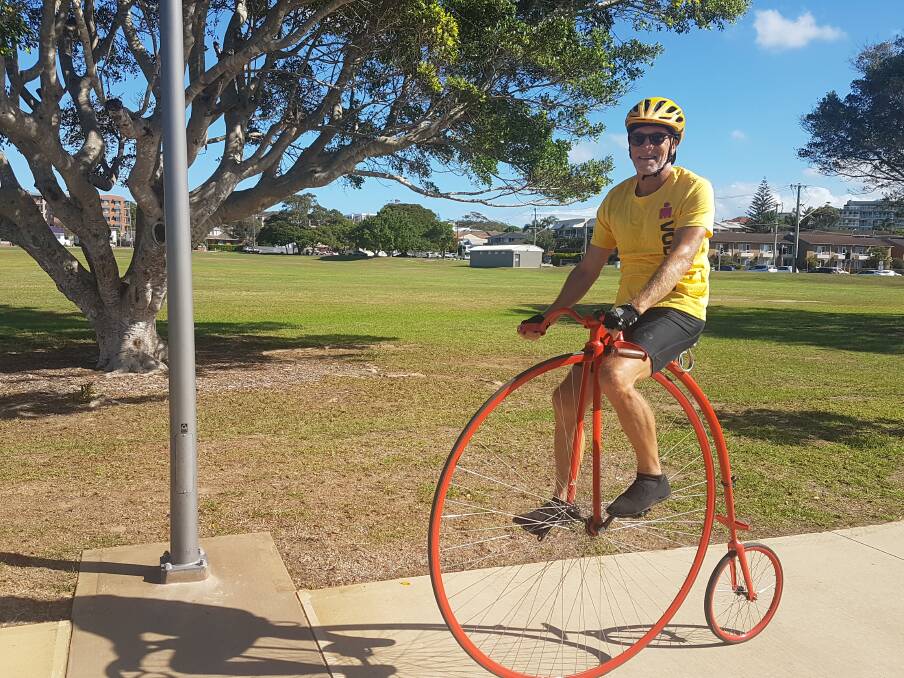 Riding around: Local resident Hugh McLaurin has told of his Port Macquarie passion for riding penny-farthings.