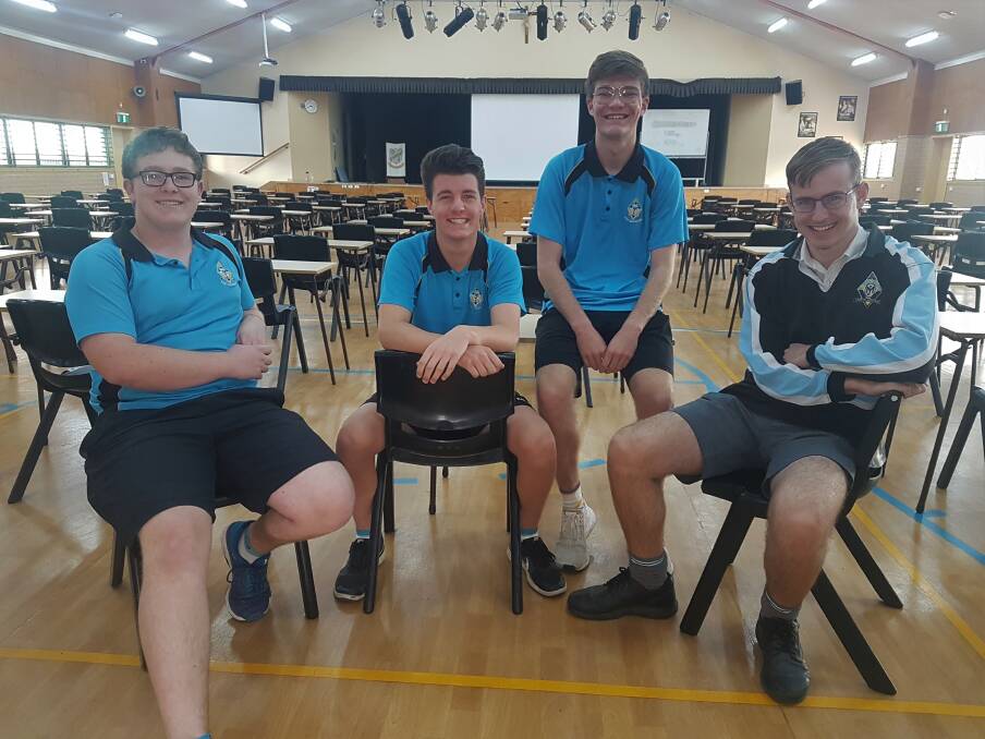 FUTURE PLANS: Toby Hill, Declan Norris, Paul Norrie and Joshua Bell-Allen in the exam hall after their Design and Technology exam.
