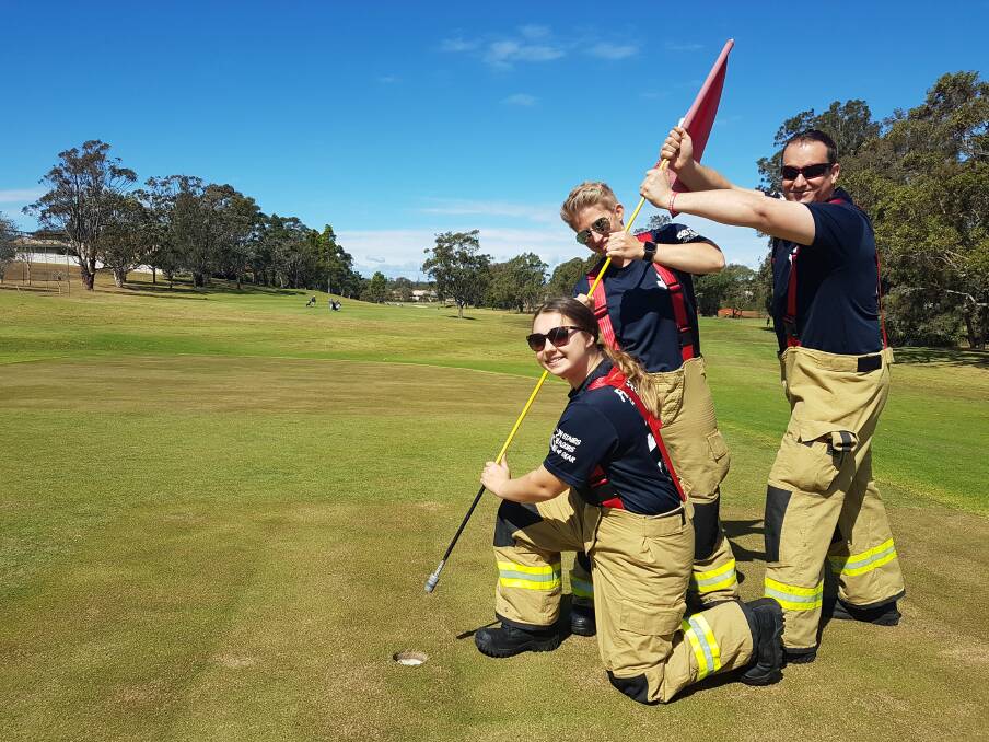 WHO WILL BE THE BEST GOLFER: Retained firefighters Seth Vagg, Katie Burt, Tayla Battle.