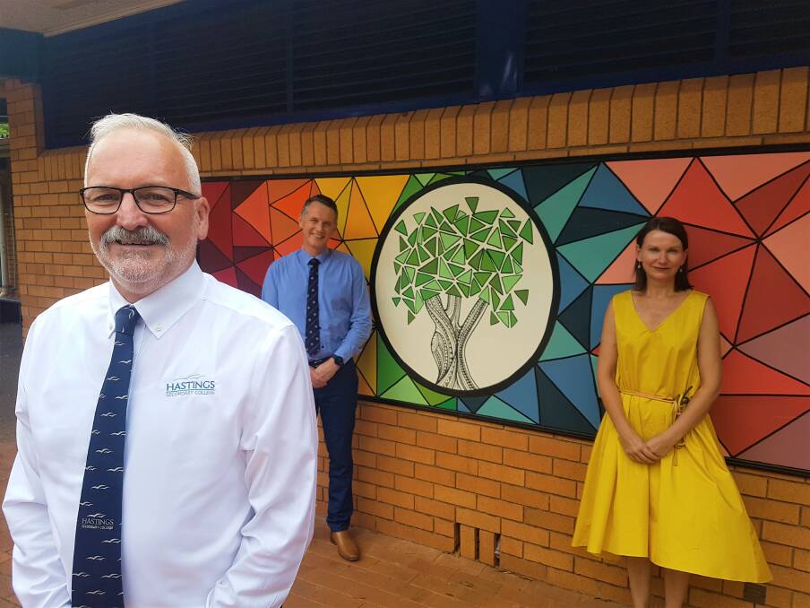 LEADING THE WAY: Ian Ross, Duncan Kirkland and Meaghan Cook at Hastings Secondary College.