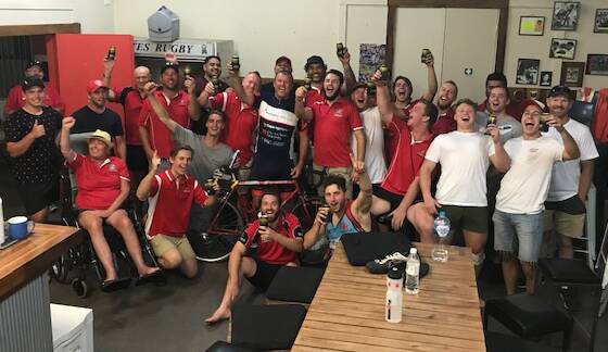 Riding for charity: Port Macquarie Pirates Rugby Club members host a fundraising night for their coach. Photo: Supplied.