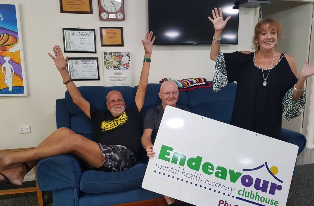 On the casting couch: Jay Orr, Rob Moorehead and Lisa Franklin discussing the upcoming performance raising funds for Endeavour Clubhouse.