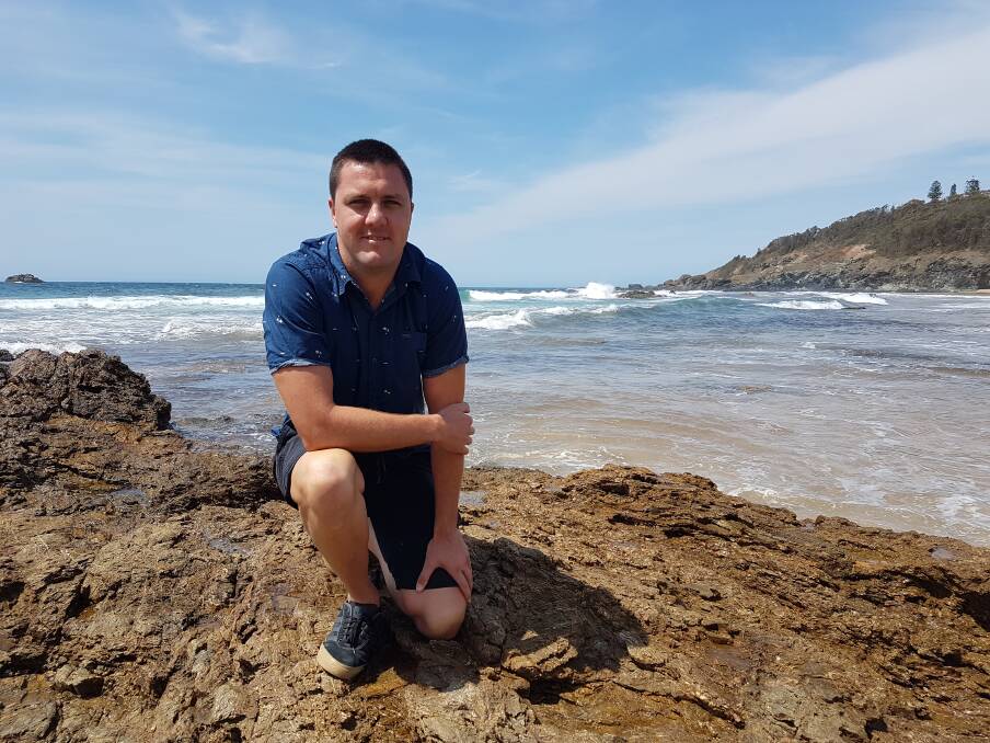 At the beach: Port Macquarie inventor and environmental warrior Addam Lockley.