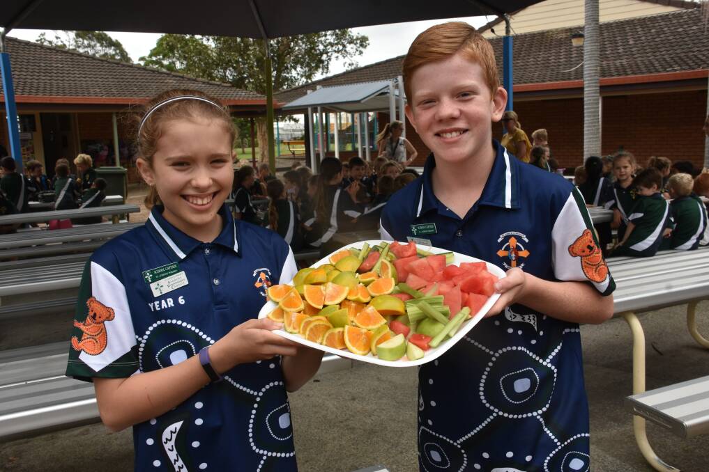 VEGIE WEEK: Year six School Captains Erin Little and Jhed Monckton.
