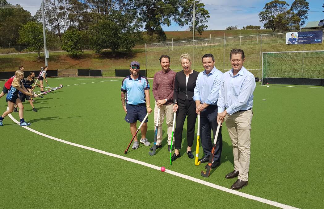 Hooking into hockey: Senator Bridget McKenzie, local hockey representatives and Nationals representatives in Port Macquarie.