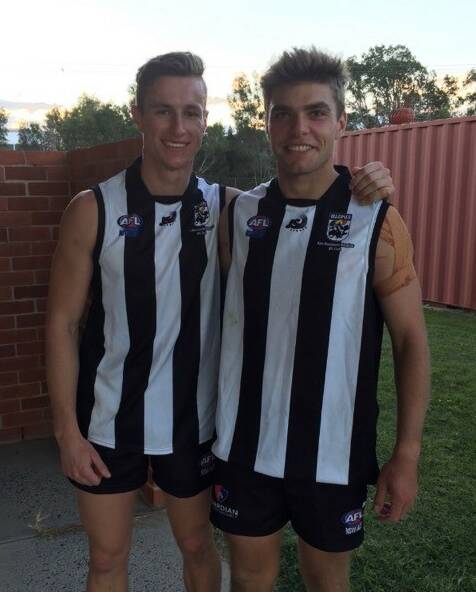 Port Macquarie Magpies: George Maguire with Kye Taylor.