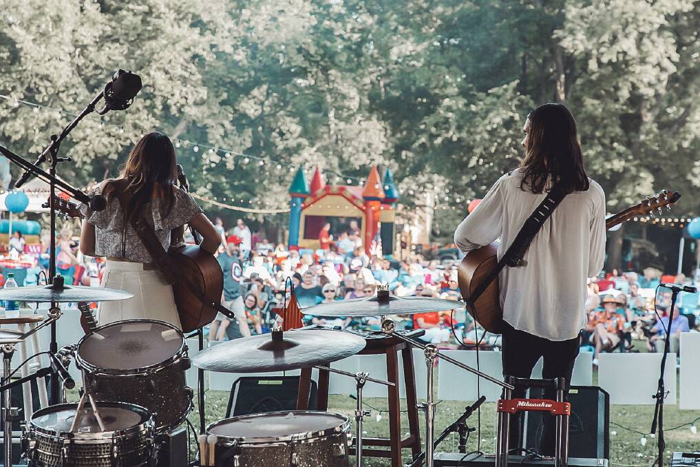 On stage: Lauren Valatiadis and Mick Hambly at a festival in Hendersonville, Tennesse. Photo: Supplied.
