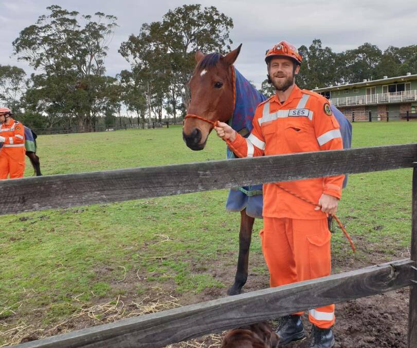 Hands on training: An NSW SES volunteer at large animal rescue training in Port Stephens. Photo: Supplied.
