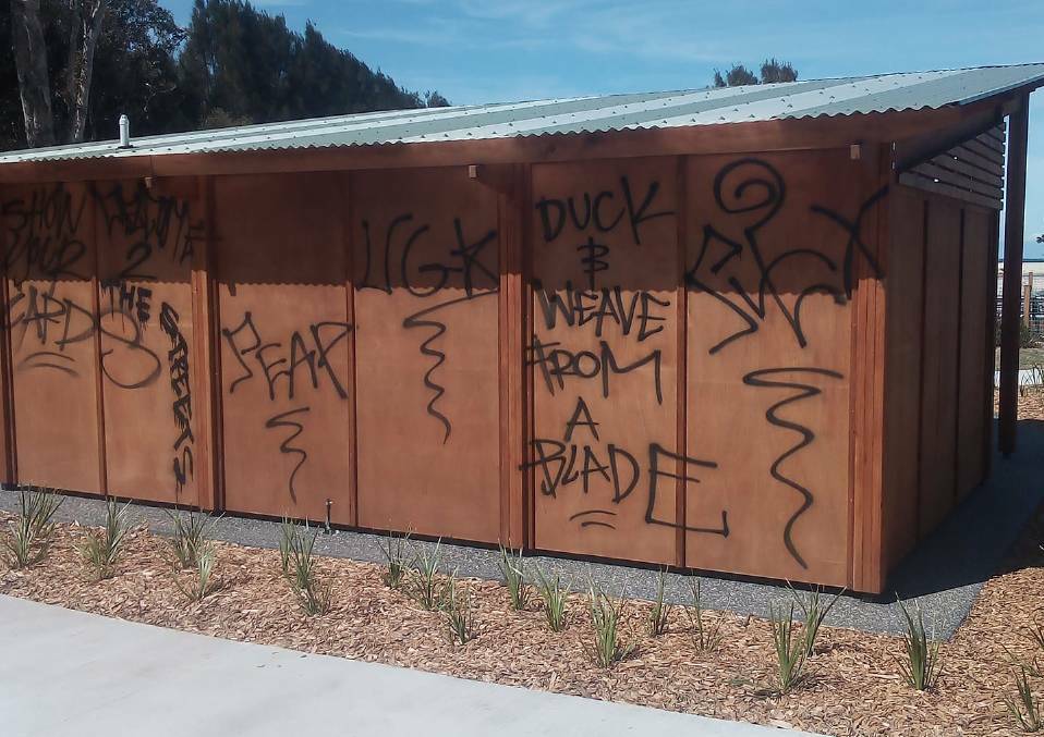 SEPTEMBER ATTACK: The Lake Cathie amenities block was targeted by graffiti. Photo: supplied.