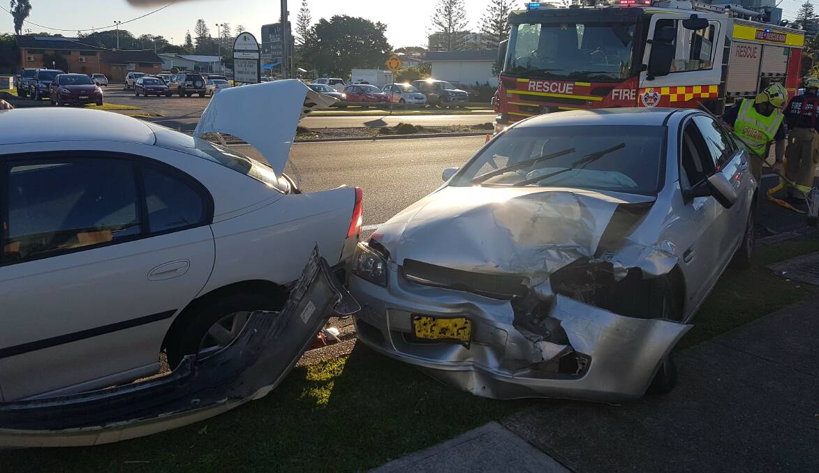 Car crash: Two cars involved in a traffic accident in Port Macquarie.
