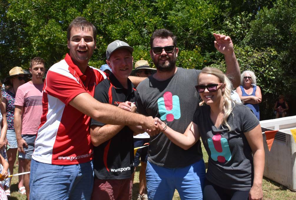 MEDIA GRAPE STOMP TEAMS: Rob Dougherty and Ben Burley for the Port Macquarie News will hold the title until 2021, after defeating Bodge and Krysti Dixon from Hit Mid North Coast in 2019.