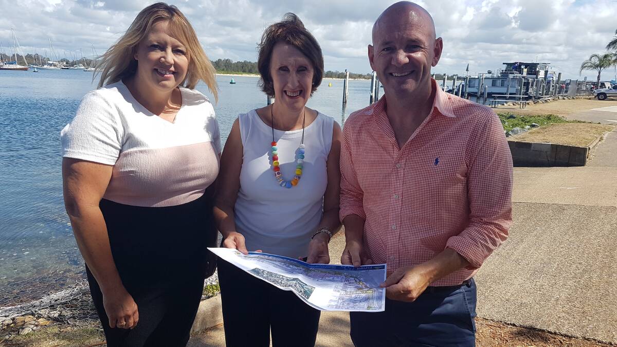 New plan: Mayor Peta Pinson, Member for Port Macquarie, Leslie Williams and Minister for Primary Industries, Niall Blair with the proposed plans
