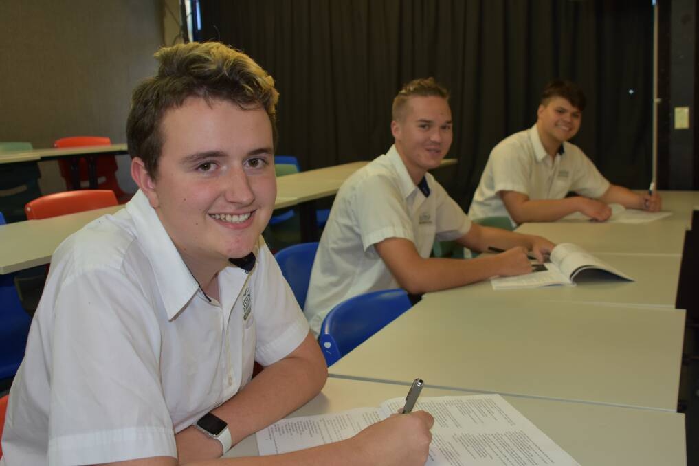 On the home stretch: Year 12 drama students Cooper Herden, Adam Wall and Phoenix Nincsics.