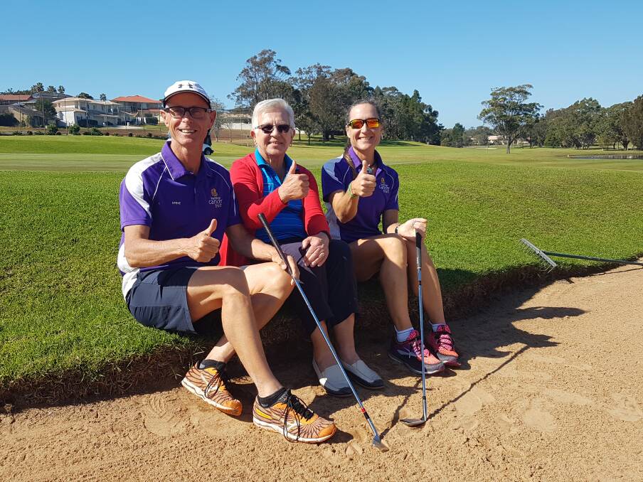 Friends of Hastings Cancer Trust: Steve Thomas, Lynne Frances and Hazel Kirby on the greens at Emerald Downs Golf Course.