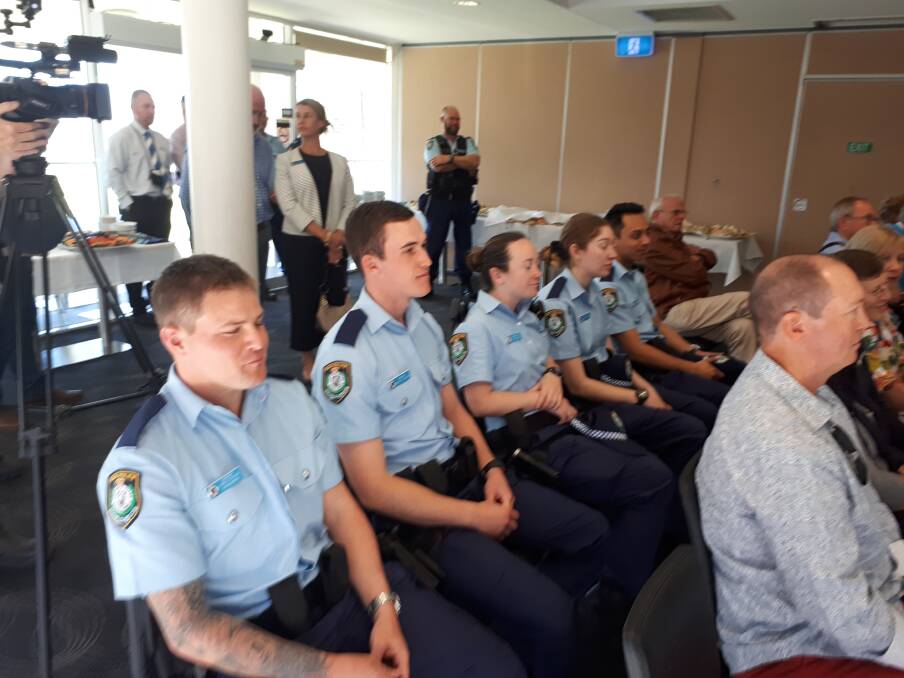 FRESH APPROACH: Five new recruits assigned to Mid-North Coast District, at the event. Photo: NSW Police.