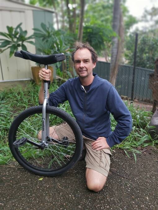 GET OUTSIDE AND GET FRESH AIR: Lloyd Godson learning to ride a unicycle. Photo: Supplied.