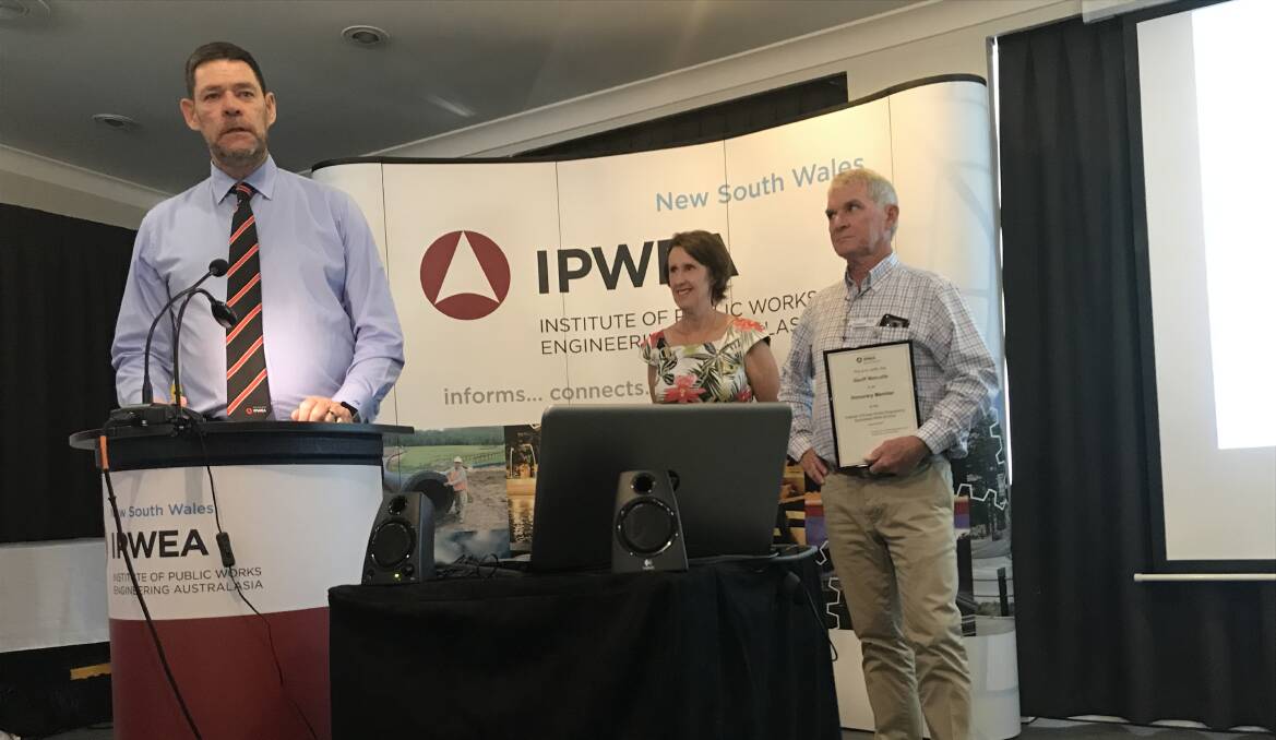 Great accolade: Port Macquarie's Geoff Metcalfe, recognised as an honorary member of the Institute of Public Works Engineering Australasia NSW. Photo: Siana Cairns.