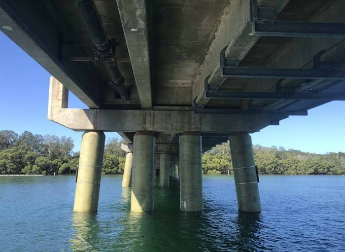 UPGRADED COLUMNS: Dunbogan Bridge after columns were reinforced. Photo: Supplied/Port Macquarie-Hastings Council.