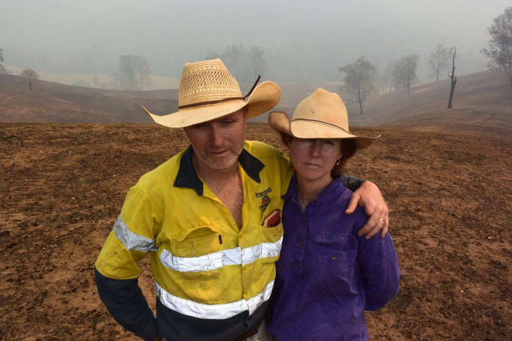 MASSIVE REBUILD: Brett and Gemma Porter, upper Forbes River, face a massive rebuild after the Werrikimbe fire destroyed the hard work of a generation. PHOTO: The Land/Jamie Brown.
