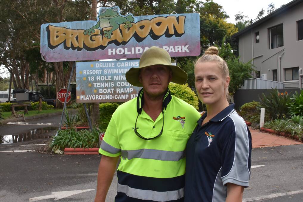 CLEANUP CONTINUES: Brigadoon Holiday Park managers Glenn and Claire Stevenson.