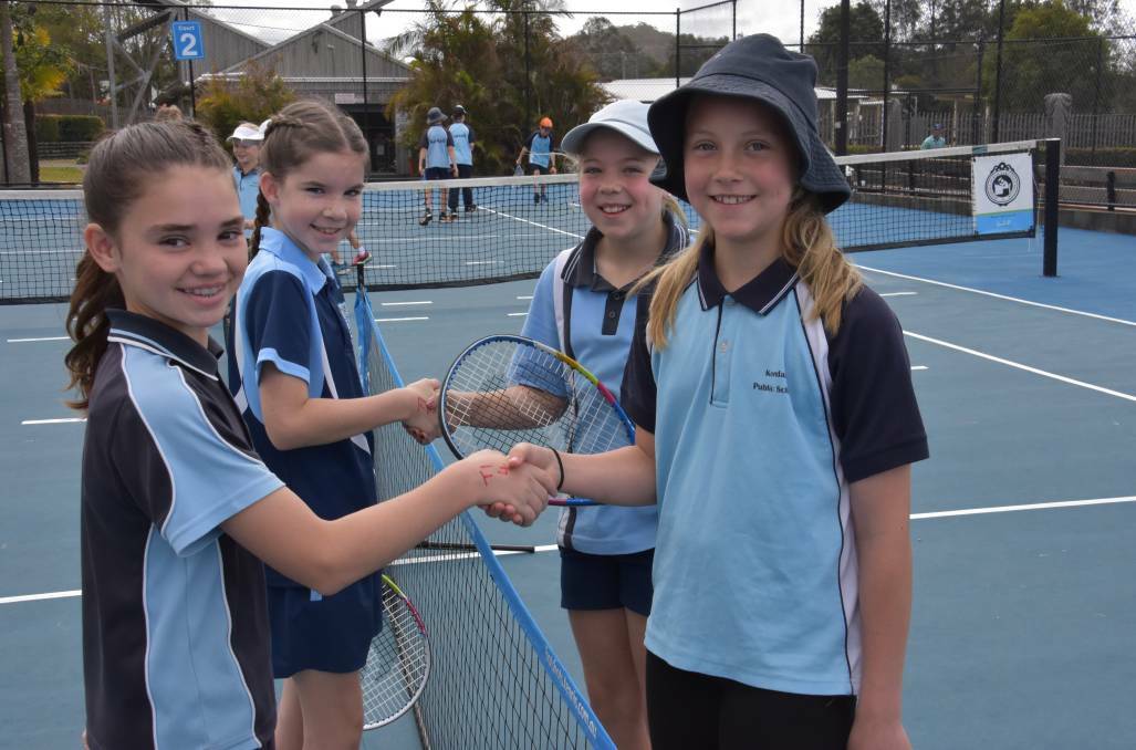 FUNDING RECIEVED: Students at the Kendall Tennis Club for the Todd Woodbridge Cup on Friday, September 20 in 2019.
