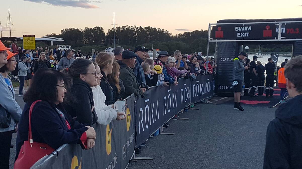 Ironman Port Macquarie: Spectators watching the start of the swim leg.