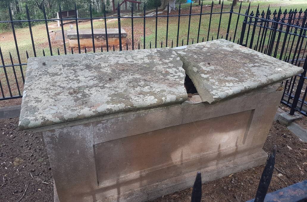 Port Macquarie Historical Cemetery: An alter belonging to Margeret Innes had its lid split in two earlier this year.